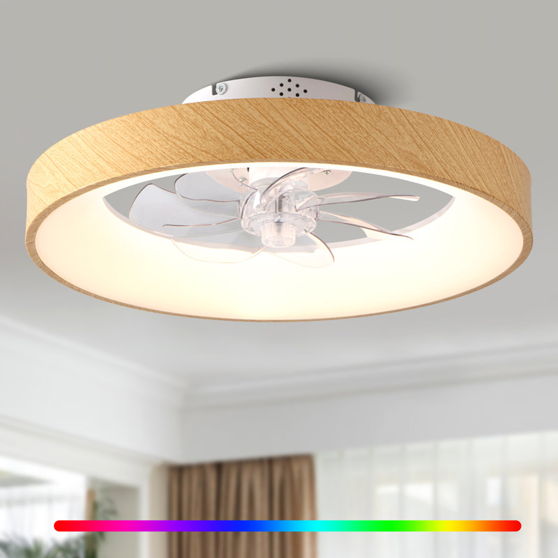 20" Modern Flush Mount Ceiling Fan with Dimmable RGB LED Light and Remote Control 6-speed Reversible DC Motor for Bedroom