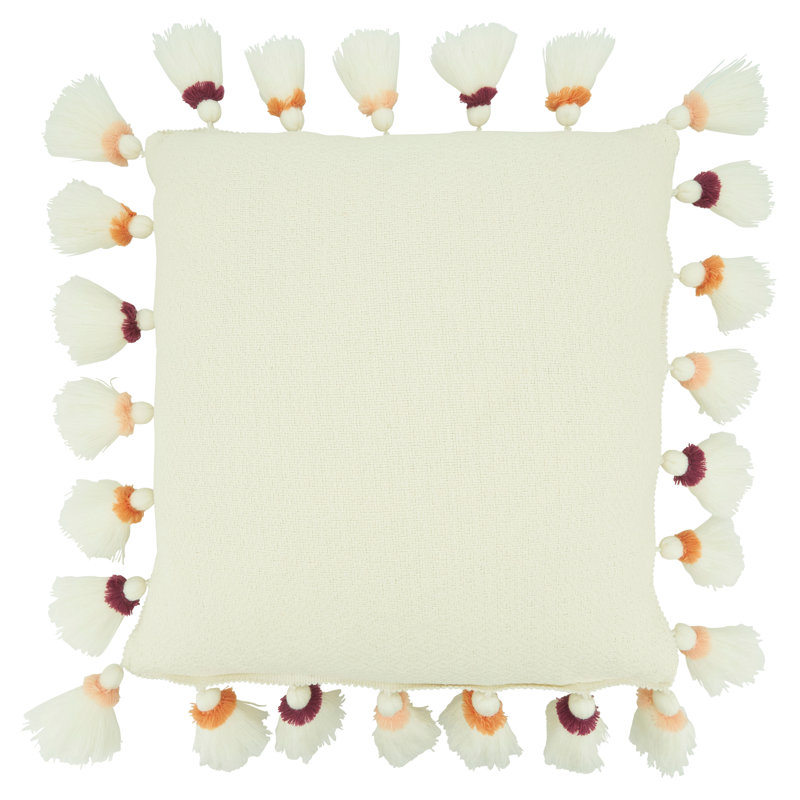 Olivia Collection Tassels Cotton Throw Pillow, Orange/Purple, Polyester/Polyfill