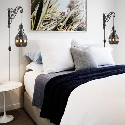 Dimmable Plug-In Wall Sconce With Adjustable Shelf And Crystal Pendants, Retro Industrial Hanging Lamp For Bedroom, Living Room, And Indoor Spaces