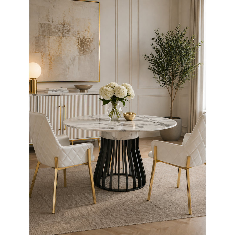 Table de salle à manger à piédestal Gina, Blanc