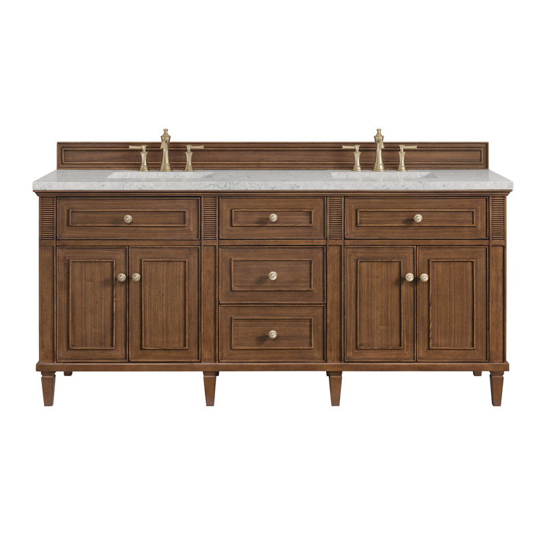 Lorelai 72'' W Double Vanity, Mid-Century Walnut, Eternal Jasmine Pearl, 8" Widespread