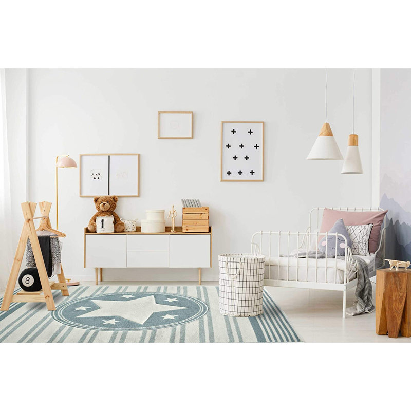 Area Rug for Kids Bedroom Happy Stars Modern Decor Nursery School Playroom Carpet Mat, Rectangle 5'3" x 7'3"