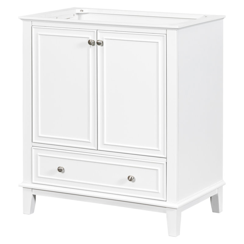 Bathroom Vanity Base 30" White - Solid Wood And , Multi-Functional Cabinet, 1 Drawer, Adjustable Shelf, Assembly, Modern Style White, & Board, Cabinet With Functional Doors Assembly Required