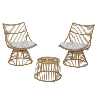 Style Chair & Side Table - Beige Cushion, Brown Iron And 100% ,