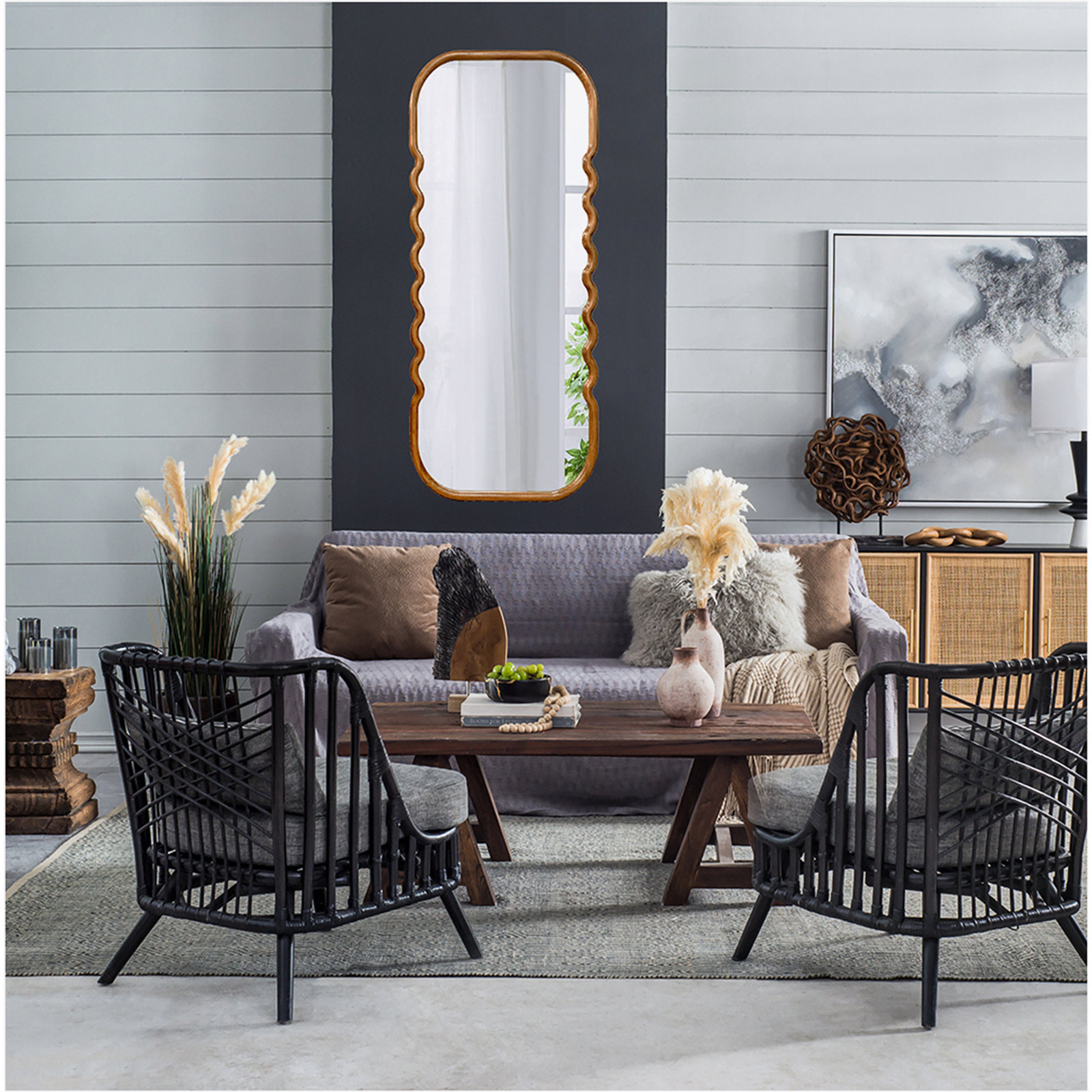 Harrisburg Pine Wood Oval Floor Mirror