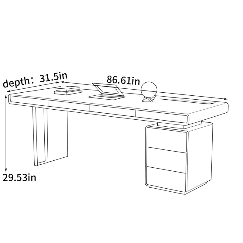 Bureau d'étude italien minimaliste, H 29,53 po x l 86,61 po x P 31,5 po