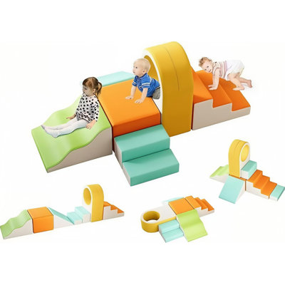 Soft Play Climbing For Toddlers, 8pcs Foam Climbing Blocks For Toddlers For Nursery, Living Room, Baby Climbing Blocks With Tunnel