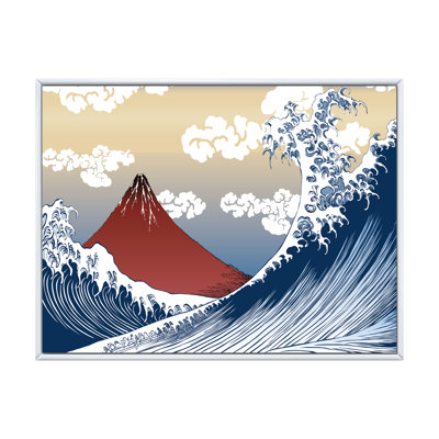" Vintage Traditional Japanese Wave And Mountain " Painting Print