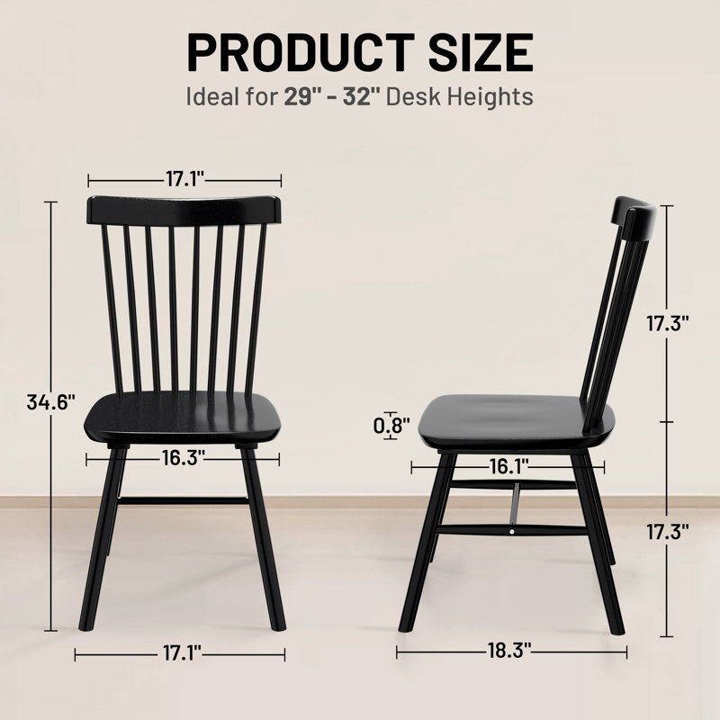 Ensemble de 2 chaises de salle à manger Windsor, 2, Noir