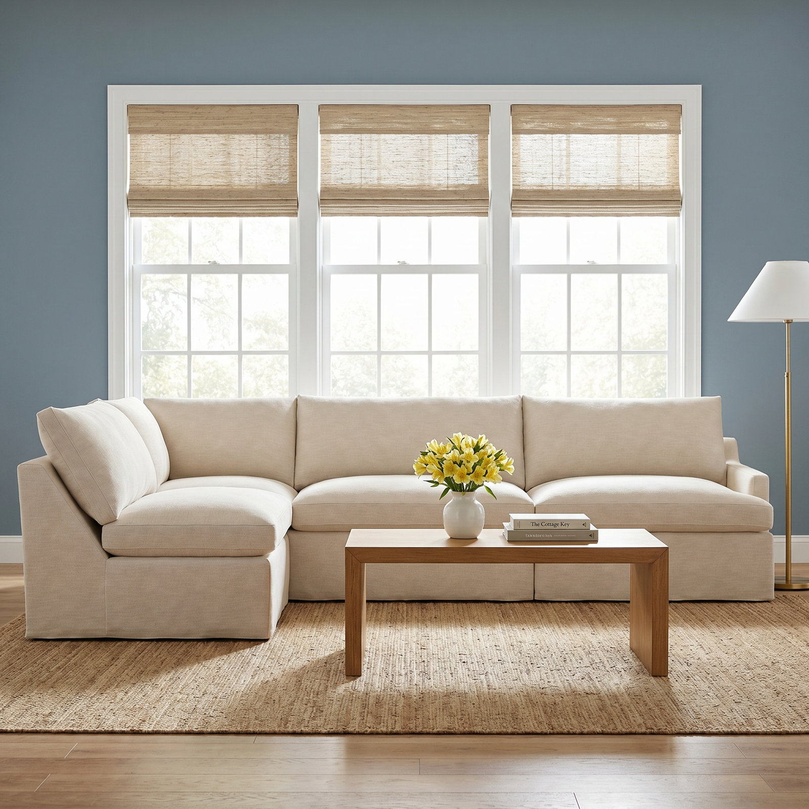 Wrenley 4-Piece Modular Sectional, Conversation Ivory Basketweave, Right Hand Facing