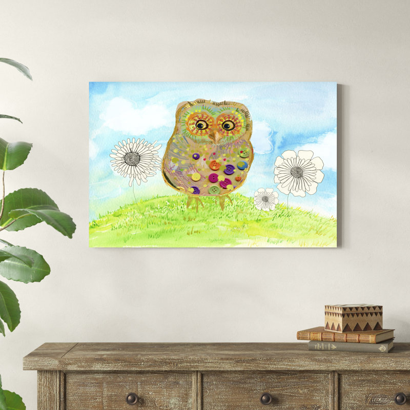 Hibou et fleurs, H 24 po x l 36 po x P 1,25 po
