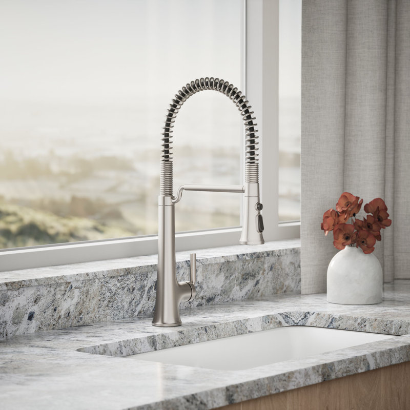 Kohler Tone Single Handle Semi-Professional Pre-Rinse Kitchen Sink Faucet with Three-Function Pull Down Sprayer