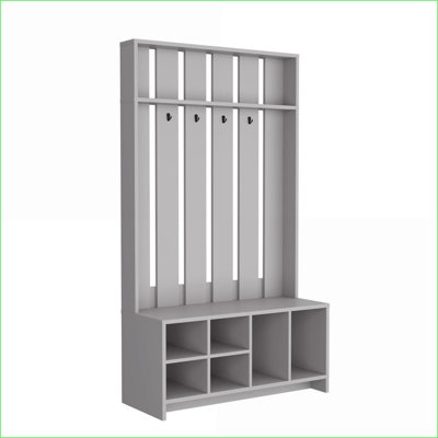 Arbre d'entrée avec 7 tablettes, gris fumé contemporain | Bois d'ingénierie | Gris