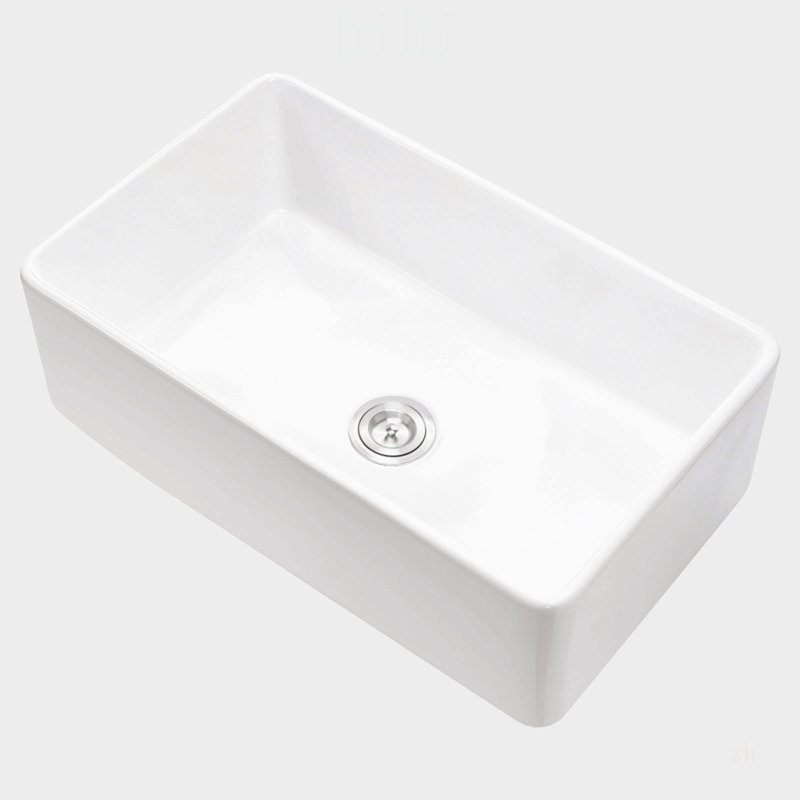 Évier de ferme à cuve unique encastrée de 33,5 x 20 po, en céramique blanche avec finition émaillée durable et très grande capacité