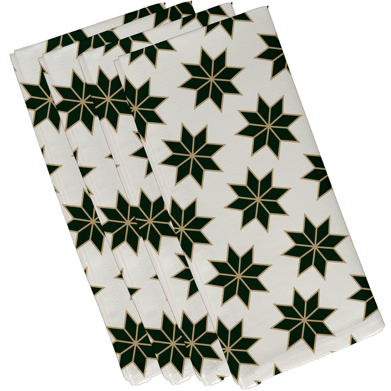 Ensemble de serviettes 4 pièces Noël stars, Vert foncé