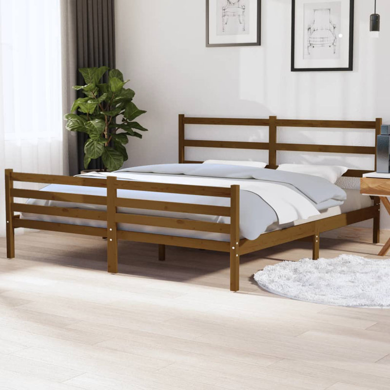 Bed Frame Solid Wood, honey brown, 200 x 200 cm