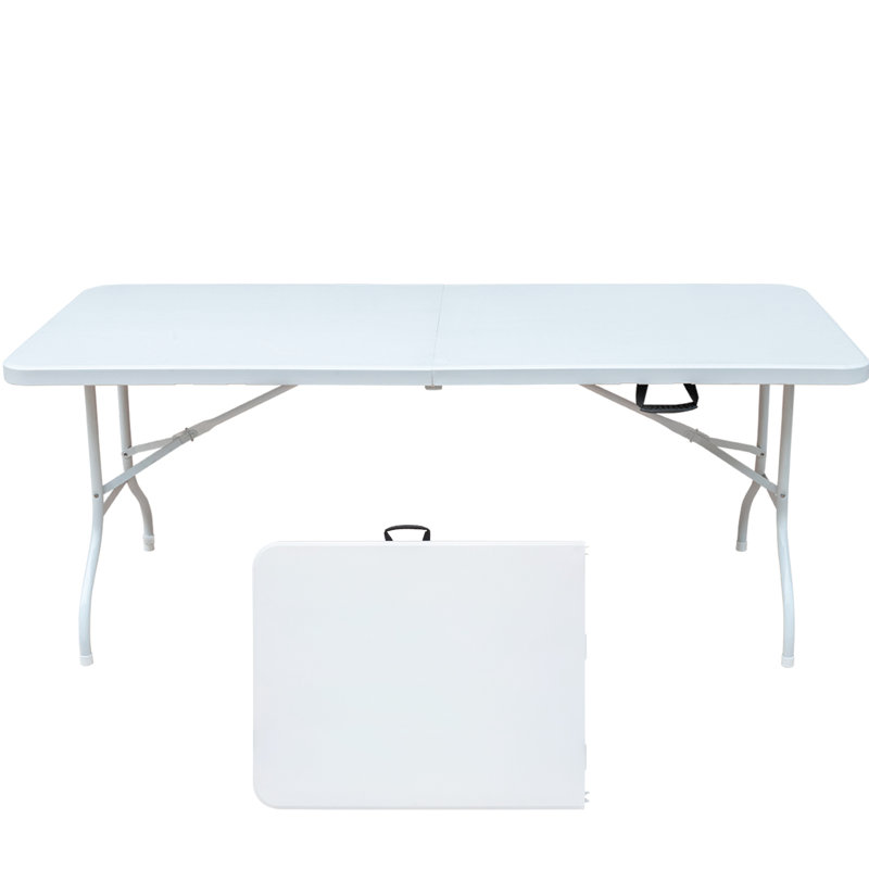 Table pliante 6 pi pour le camping, les pique-niques et les fêtes. Plastique portatif avec support de charge élevé. Plateau de table lisse et imperméable. Caractéristique de stabilité triangulaire. Trois hauteurs réglables. Léger, pliable