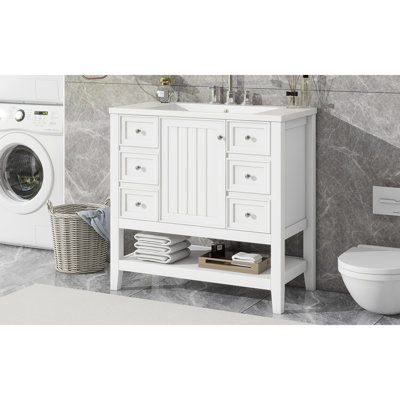 Ensemble de meuble-lavabo 36 po en bois massif - lavabo, 1 armoire et 3 tiroirs