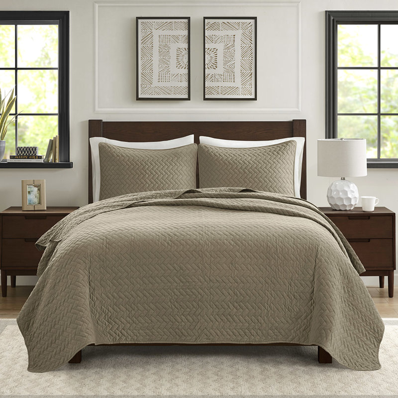 Courtepointe en taupe avec motif à chevrons - Motif acarien facile d'entretien