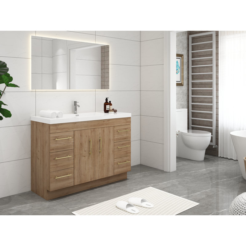 Carliss 48'' Single Bathroom Vanity with Acrylic Top, Natural/Oak, Gold