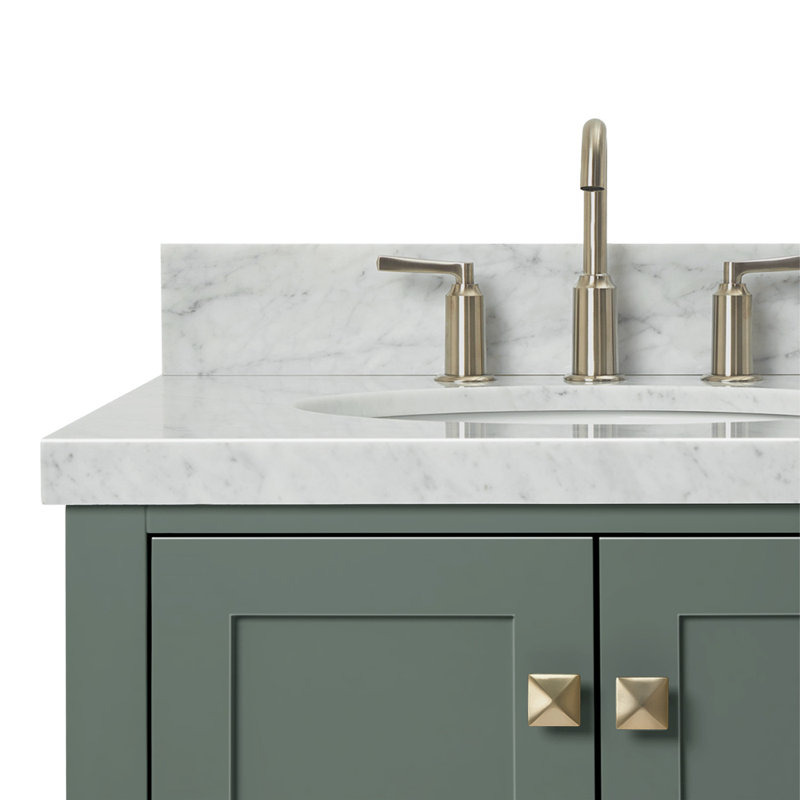 Cambridge 37'' W Single Vanity, Carrara Marble, Vintage Green, Satin Brass