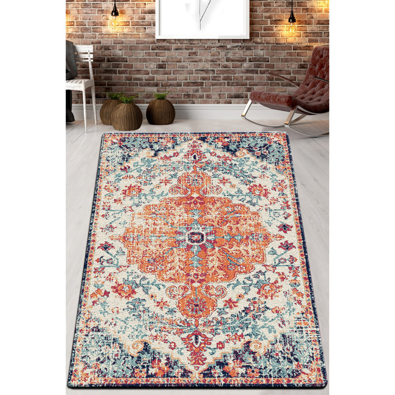 Estelle Power Loom Beige/Orange Rug, Rectangle 150 x 300cm