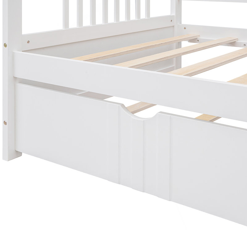 Daybed Wood Bed With Twin Size Trundle, Twin, White