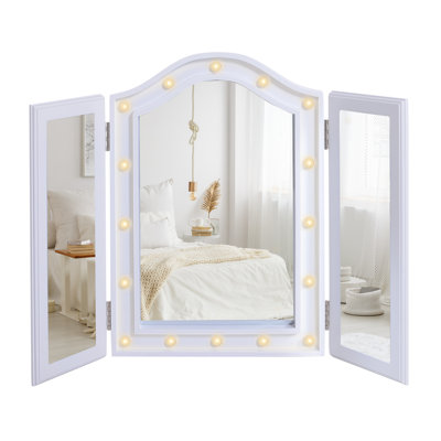 Larose Lighted Tri-Fold Vanity Mirror Large Cosmetic Mirror w/ LED Lights White