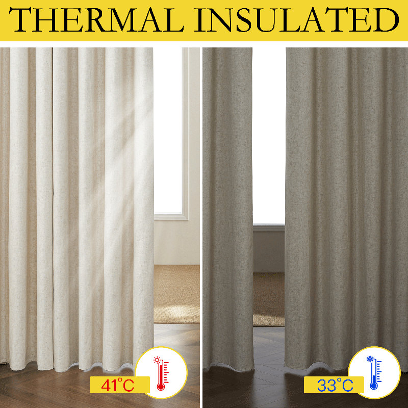 100% Blackout Curtains Linen Texture Thermal Insulated Noise Reducing Grommet Drapes for Bedroom & Living room, 52" W x 84" L