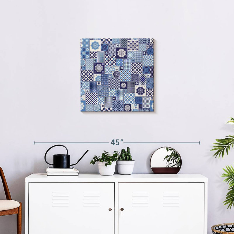 Patchwork géométrique bleu Avery, H 20 po x l 20 po