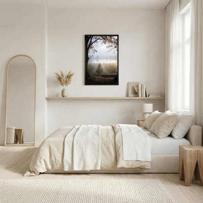 «Autumn Apple Orchard with Ladder and Misty Lake», art mural sur toile