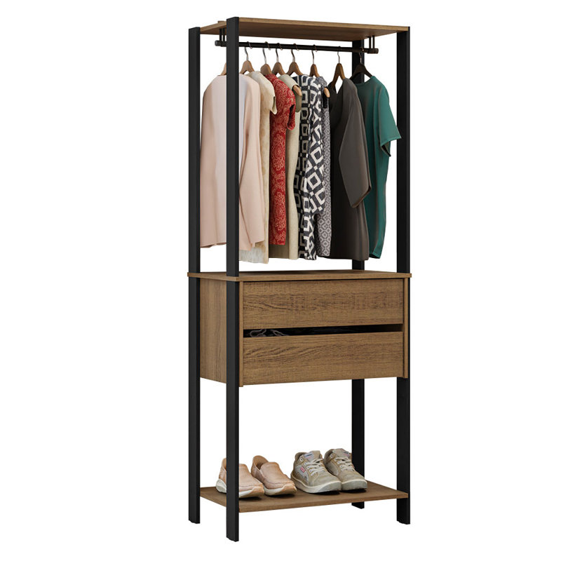  Étagère de rangement à vêtements avec 2 tiroirs et armoire à suspendre L 27 po pour l'organisation de la chambre à coucher - noir / brun