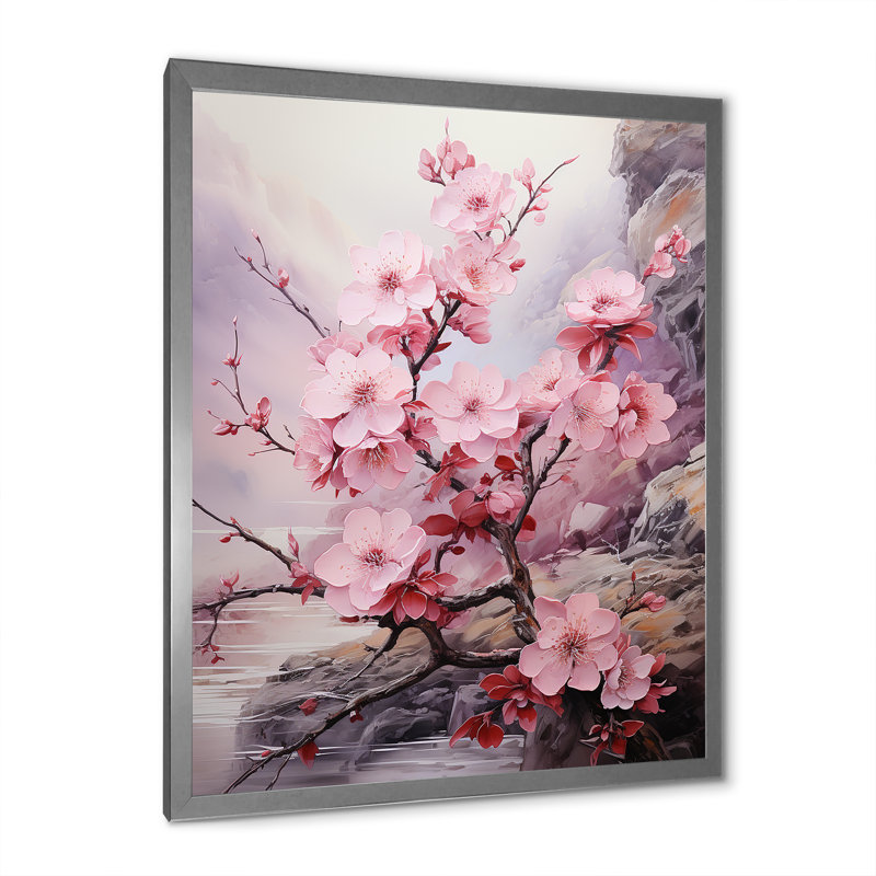 Kapedes, art asiatique, fleurs de cerisier III, Cadre photo argenté, H 32 po x l 24 po x P 1 po