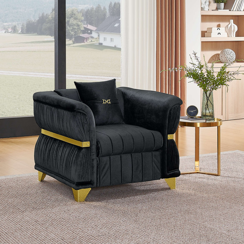 Fauteuil Lieberman en velours avec pieds dorés, Black