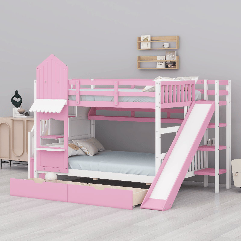 Lit superposé de style château, Lit double, Rose