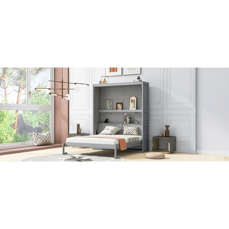 Grand lit escamotable mural avec tablettes