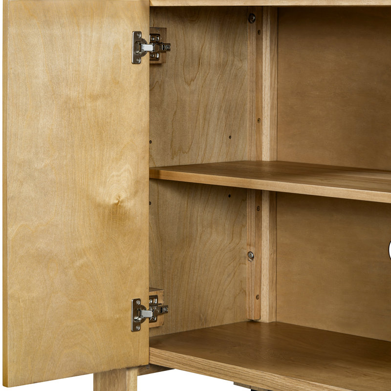 Buffet rétro en bois à 4 portes, rangement spacieux, finition vieillie, repose-pieds réglables, tablettes, trous de gestion des câbles