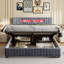 Velvet Ottoman Bed, Smart RGB LED Headboard With Vertical Tufting, European Double (140X200cm) & King (160X200cm) , Grey-1035851690