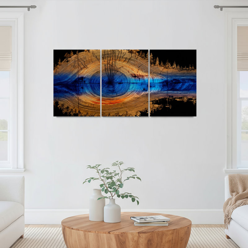 Ensemble de 3 tableaux muraux sur toile représentant un paysage d'anneaux d'arbres, 2436