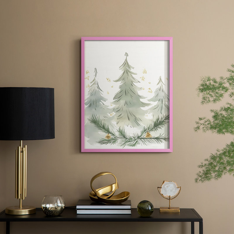 «Christmas Holiday Art» CDXXVII, reproduction d'art encadrée - bois massif, 15" H x 12" W, Rose