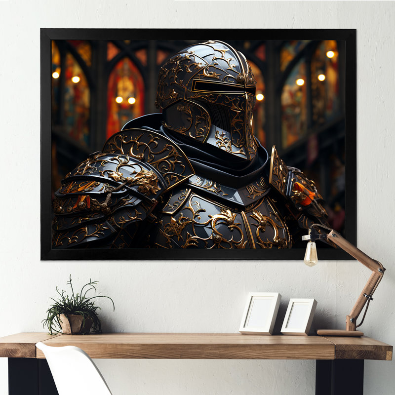 Chevaliers médiévaux II - art mural militaire, Cadre flottant noir, H 12 po x l 20 po x P 1 po
