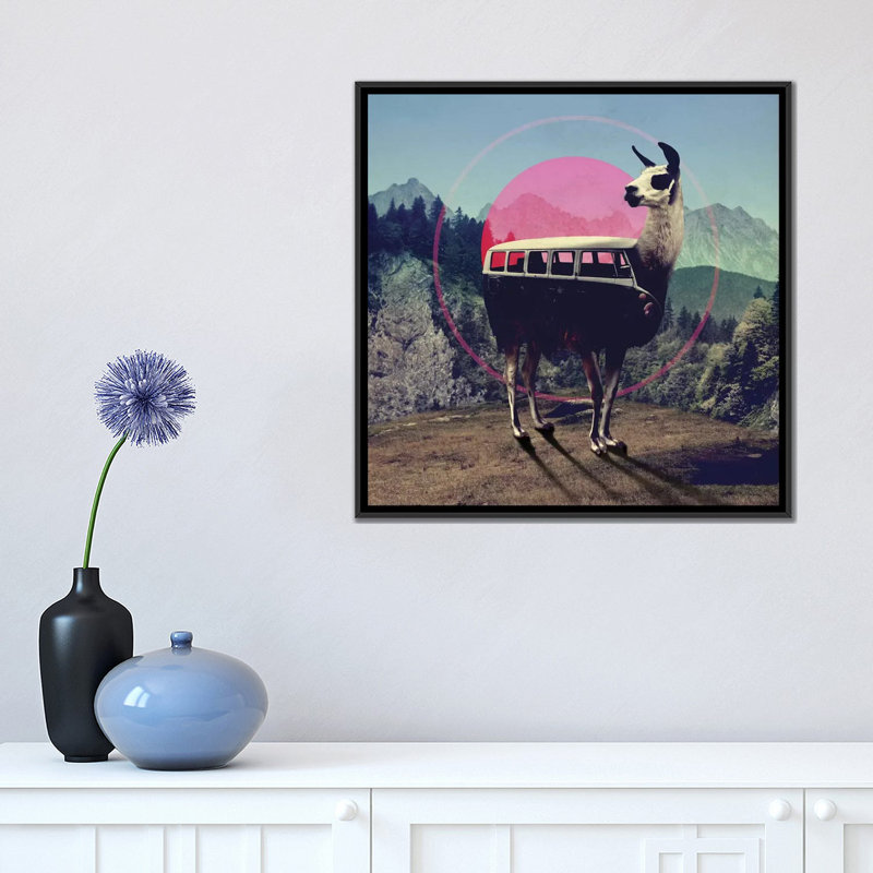 «Llama», impression sur toile tendue, H 18 po x l 18 po x P 1,5 po, Toile avec cadre flottant noir, Pas de tapis