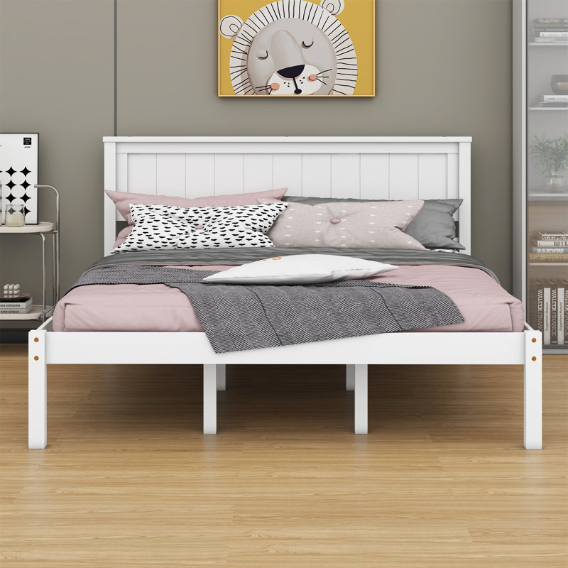 Lit plateforme en bois massif Shauna, Simple, Blanc