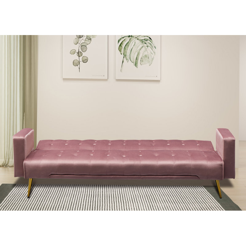 Verdeen Twin 74'' Velvet Convertible Sofa, Rose Velvet