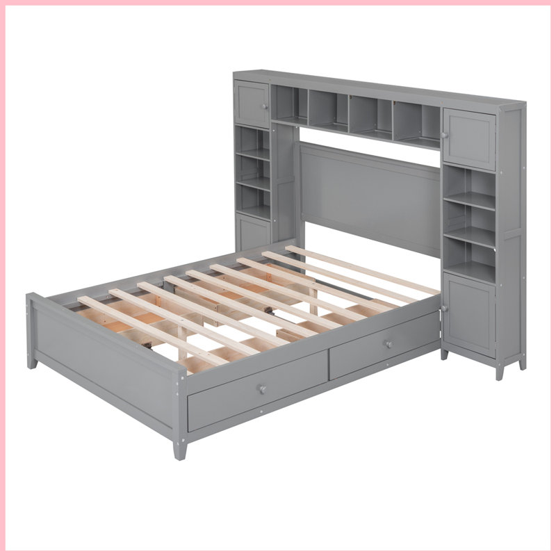 Ethil 4 Drawers Bookcase Platform Bed, Gray, Full