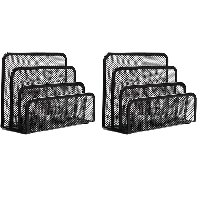 2-Pack Metal Mesh Desk Folder Holder with 3 Vertical Compartments