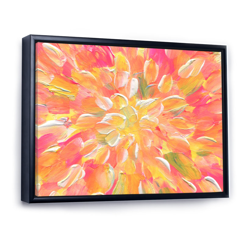 " Orange And Yellow Abstract Blossoming " Painting Print, 8'' H x 12'' W x 1'' D, Black Floater Framed