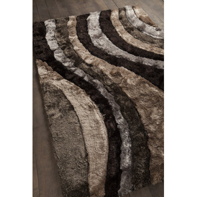 Helene Authentic Hand-Woven Handmade Brown, Taupe & Grey Modern Abstract Shag Polyester Area Rug