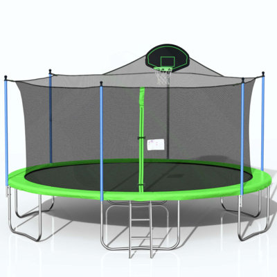 Trampoline pour adultes et enfants avec panier de basketball, trampolines d'extérieur avec échelle et filet de sécurité pour enfants et adultes