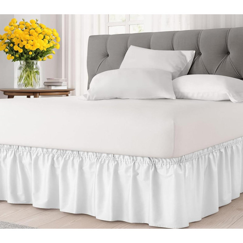 Wrap Around Dust Ruffle Bed Skirt -  - For Queen Size Beds With  - Easy Fit Elastic Strap - Adjustable Pleated Bedskirt W/Brushed Fabric - Wrinkle Free - For Women, Men, Kids & Teens